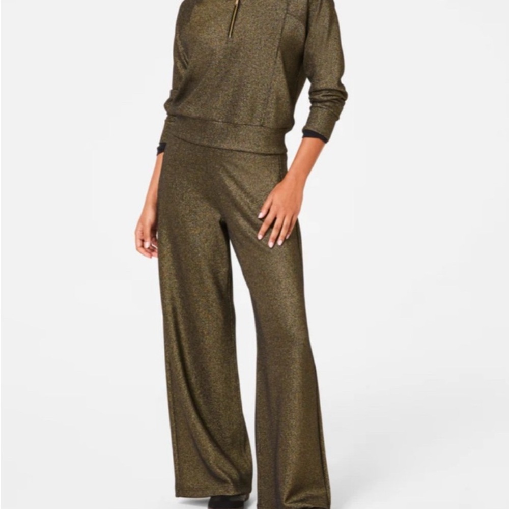 BNWT, Spanx Air Essentials Wide Leg Pants, Gold Shimmer, Small, Tall
